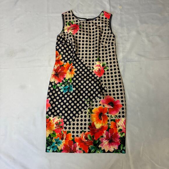Joseph Ribkoff Women's Sheath Dress US 14 Bright Floral Asym Dots Sleeveless - Picture 2 of 9